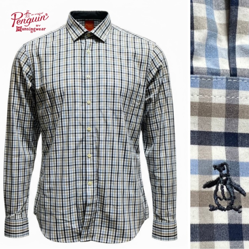 Penguin by Munsingwear Men's Shirt Slim Fit Long Sleeve Plaid | Sz 16.5 36/37